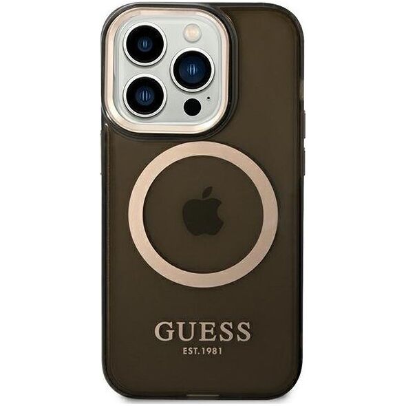 Guess Guess Gold Outline Translucent MagSafe - Etui iPhone 14 Pro (czarny)