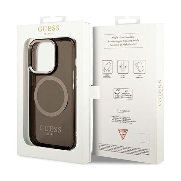 Guess Guess Gold Outline Translucent MagSafe - Etui iPhone 14 Pro (czarny)