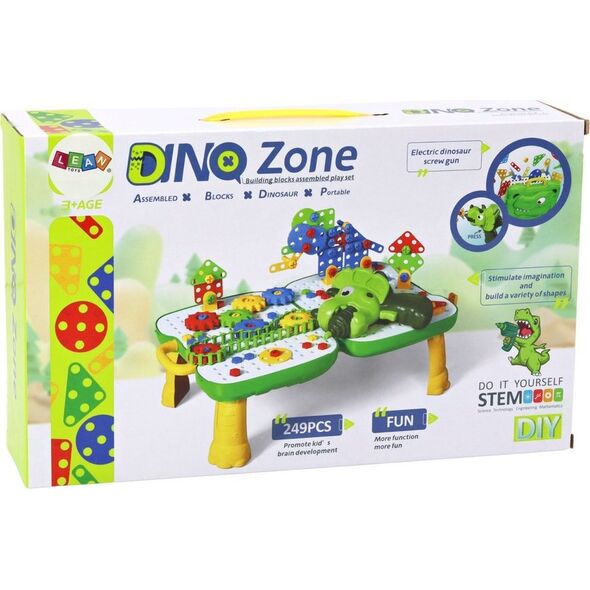 LeanToys Stolik Walizka Zestaw DIY Układanka Klocki Dinozaur Wkrętarka 249 ele.