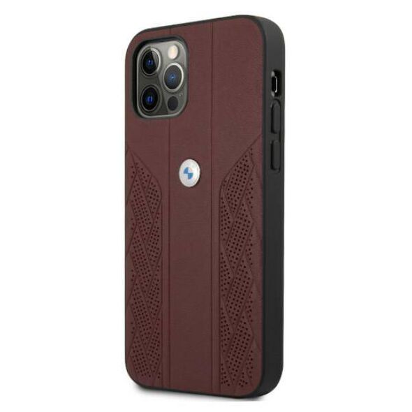 Original Case IPHONE 12 / 12 PRO BMW Hardcase Leather Curve Perforate (BMHCP12MRSPPR) red 3666339010874