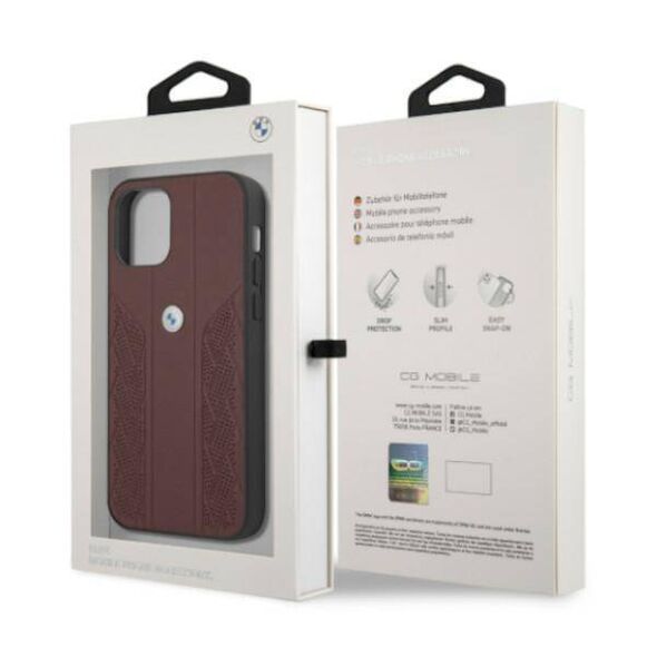 Original Case IPHONE 12 / 12 PRO BMW Hardcase Leather Curve Perforate (BMHCP12MRSPPR) red 3666339010874