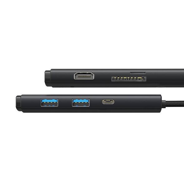 Baseus Lite Series Hub 6w1 USB-C to 2x USB 3.0 + USB-C PD + HDMI + SD/TF (black) 6932172606343