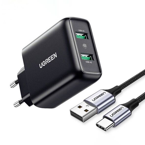 Fast Charger UGREEN, 2xUSB-A, 18W, PD 3.0 EU(black) 6941876221370