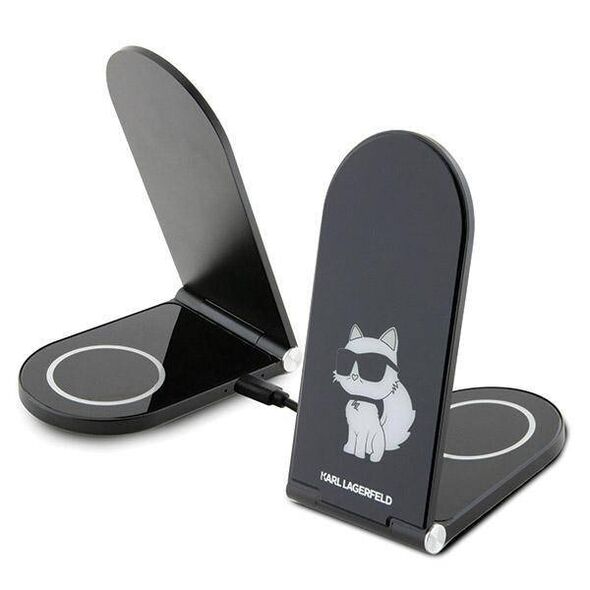 Inductive Charger 15W Foldable 2in1 Karl Lagerfeld Choupette MagSafe KLDCRFALCHNK black/black 3666339170516