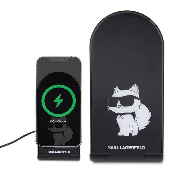 Inductive Charger 15W Foldable 2in1 Karl Lagerfeld Choupette MagSafe KLDCRFALCHNK black/black 3666339170516