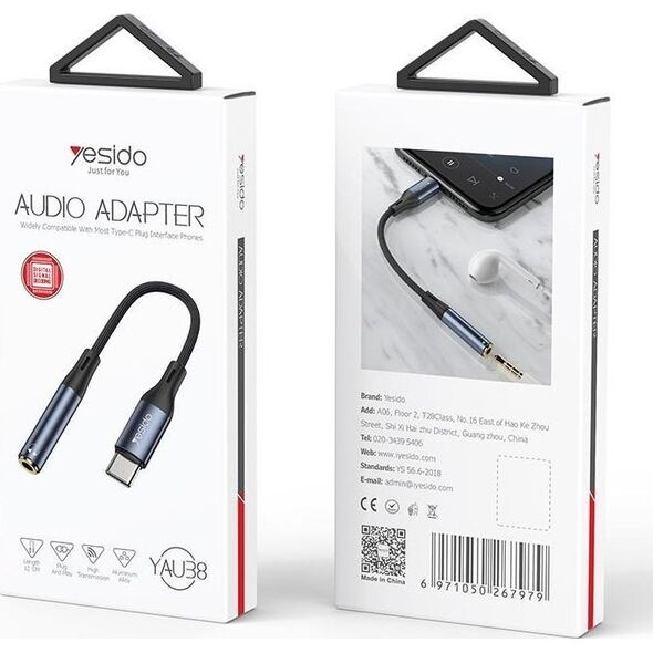 Kabel Yesido yesido Kabel Audio YAU38 Type-C - 3.5mm Aux Female, 12cm, BLACK / CZARNY