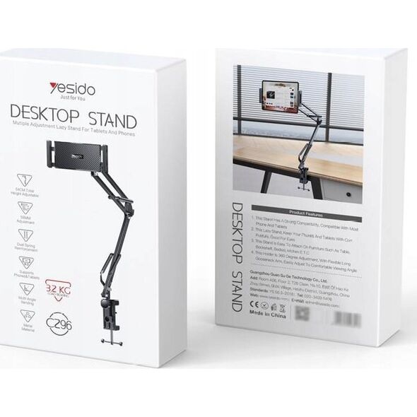 Yesido yesido Uchwyt Biurkowy/Łóżkowy C296 2w1 (Tablet + Telefon) 64cm, BLACK / CZARNY