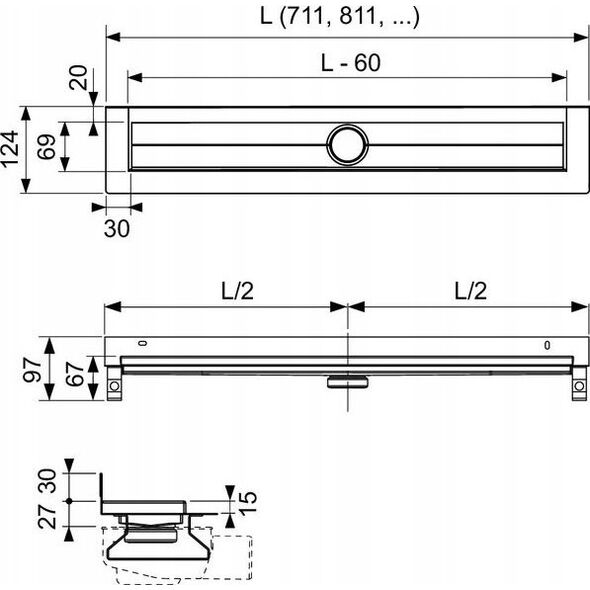 Tece SHOWER CHANNEL WITH WALL UPSTAND 800 MM