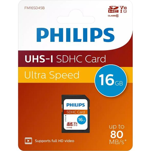 Karta Philips SDHC 16 GB Class 10 UHS-I/U1 V10 (FM16SD45B/00)