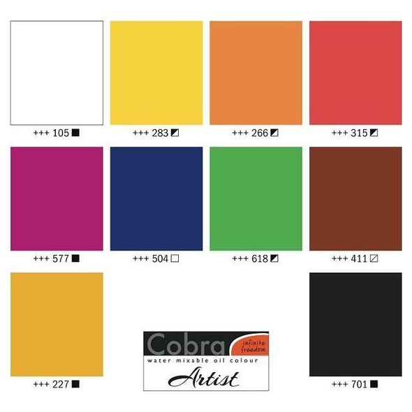 Artequipment COBRA FARBY OLEJNE MIESZALNE Z WODĄ ZESTAW 10X40ML + AKCESORIA uniw