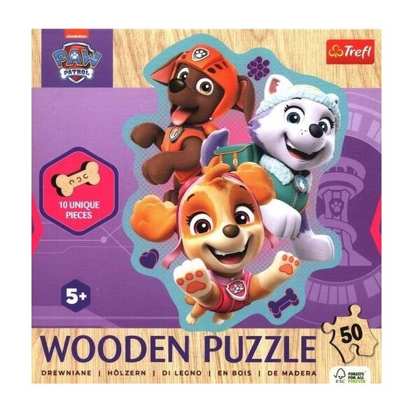 Trefl Puzzle drewniane 50 elementów Psi Patrol Wesoła gromadka piesków