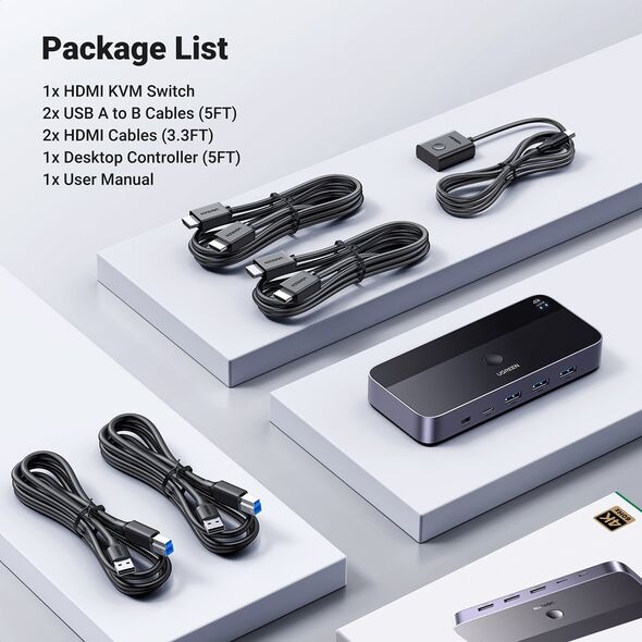 Przełącznik Ugreen Przełącznik KVM UGREEN CM664 switch 3xUSB-A,2xUSB-B,2xUSB-C,3xHDMI,micro USB czarny
