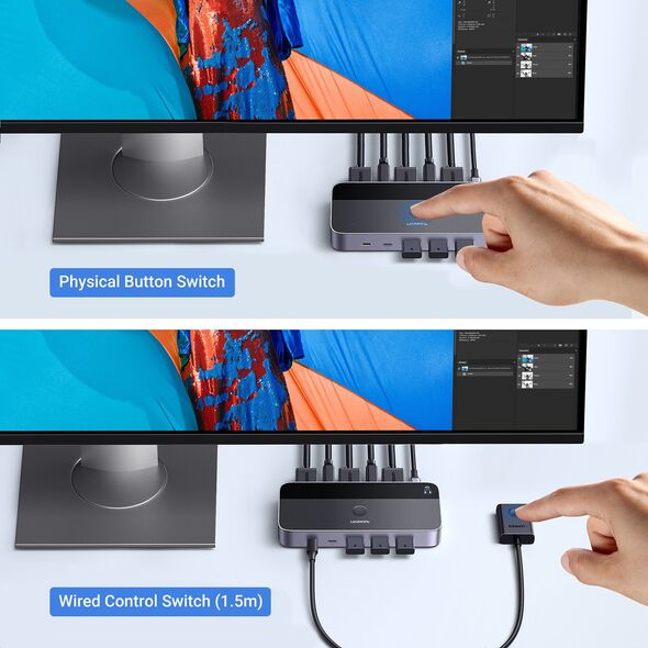 Przełącznik Ugreen Przełącznik KVM UGREEN CM664 switch 3xUSB-A,2xUSB-B,2xUSB-C,3xHDMI,micro USB czarny