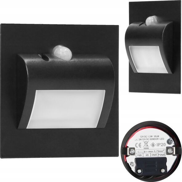 Oprawa schodowa Orno DRACO LED NEW 1,5W, oprawa schodowa podtynkowa, 12VDC, 30lm, 4000K, czarny, czujnik ruchu i zmierzchu AD-OS-6164LR4/B