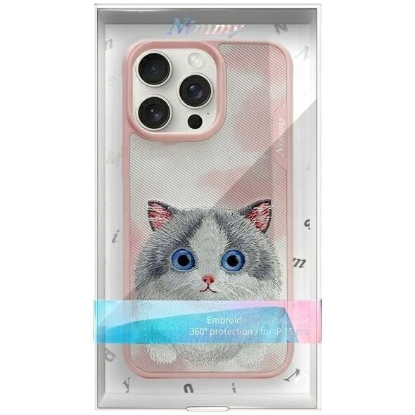 Nimmy iPhone 15 Pro 6.1" Case Pink Big Eyed Pet 2.0 Cat