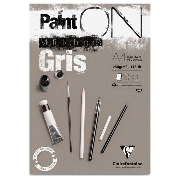 Clairefontaine Clairefontaine blok klejony Paint On Gris, A4, 30 ark. 250g uniw