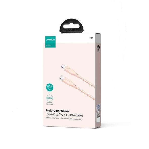 Joyroom Multi-Color Series SA34-CC3 USB-C / USB-C 60W cable 1m pink