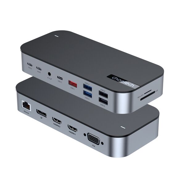 Choetech M52 adapter USB-C / USB-C PD, USB-C, USB-A, HDMI, VGA, DP, SD, TF, RJ45, AUX grey