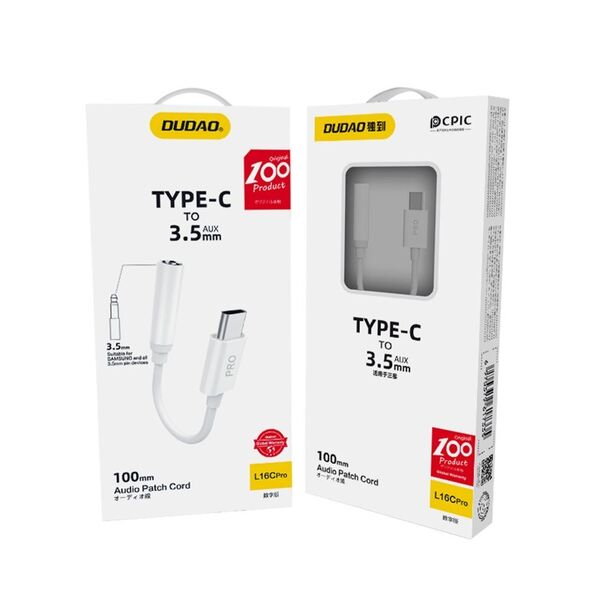 Dudao audio adapter headphone adapter USB Type C to 3.5mm mini jack white (L16CPro white)