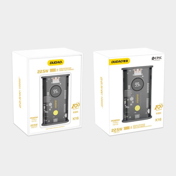 Powerbank Dudao K16 10000mAh 1xUSB-C / 1xUSB-A 22.5W PD black