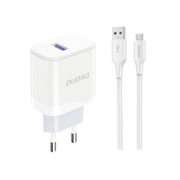 Dudao A20EU wall charger USB-A 18W + USB-A / microUSB cable white