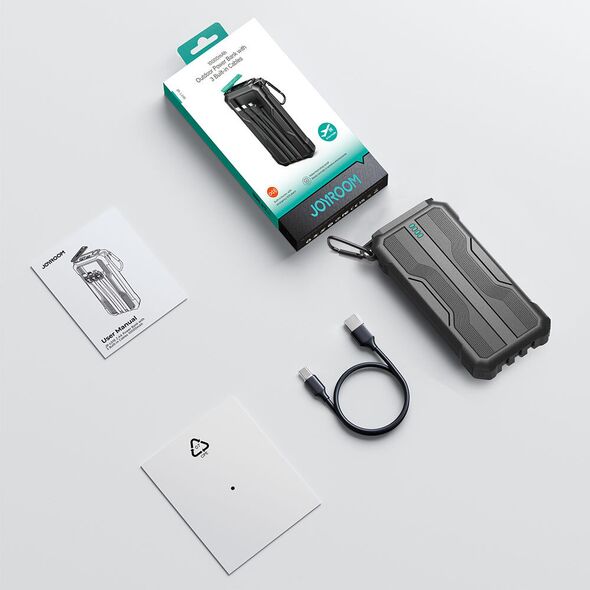 Joyroom JR-L016 powerbank 10000mAh + USB-C / micro USB / Lightning cables (black)