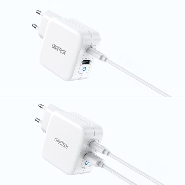 Choetech PD8002 GaN Wall Charger USB-C PD USB-A QC 3.0 65W 3,25A white
