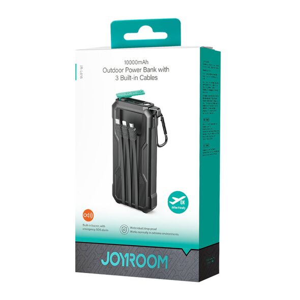 Joyroom JR-L016 powerbank 10000mAh + USB-C / micro USB / Lightning cables (black)