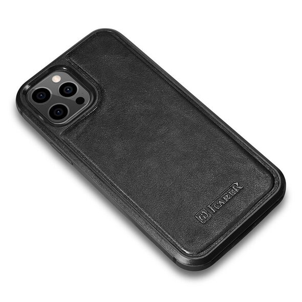 iCarer Leather Oil Wax Apple iPhone 12 Pro Max black