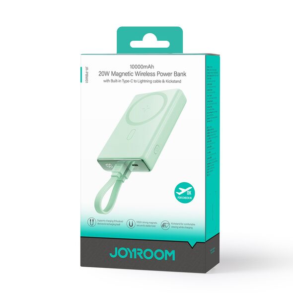 Joyroom JR-PBM01 powerbank MagSafe 10000mAh 20W with stand + Lightning / USB-C cable green