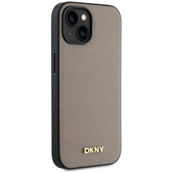 DKNY DKHMP15SPGHLME iPhone 15 6.1" beige/beige hardcase Grained Metal Logo MagSafe