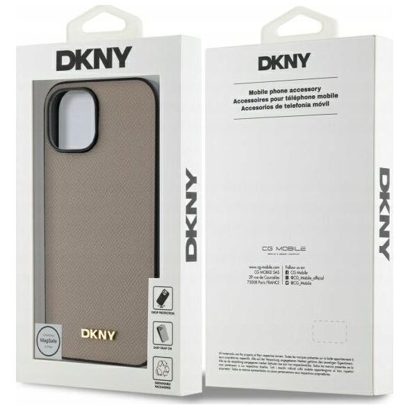 DKNY DKHMP15SPGHLME iPhone 15 6.1" beige/beige hardcase Grained Metal Logo MagSafe
