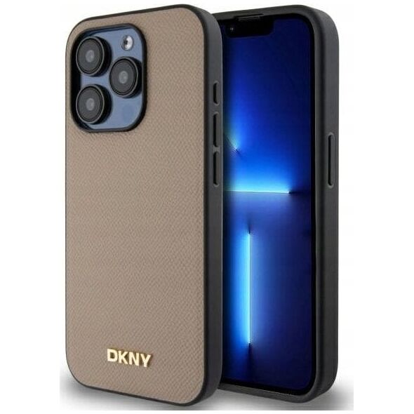 DKNY DKHMP15LPGHLME iPhone 15 Pro 6.1" beige/beige hardcase Grained Metal Logo MagSafe