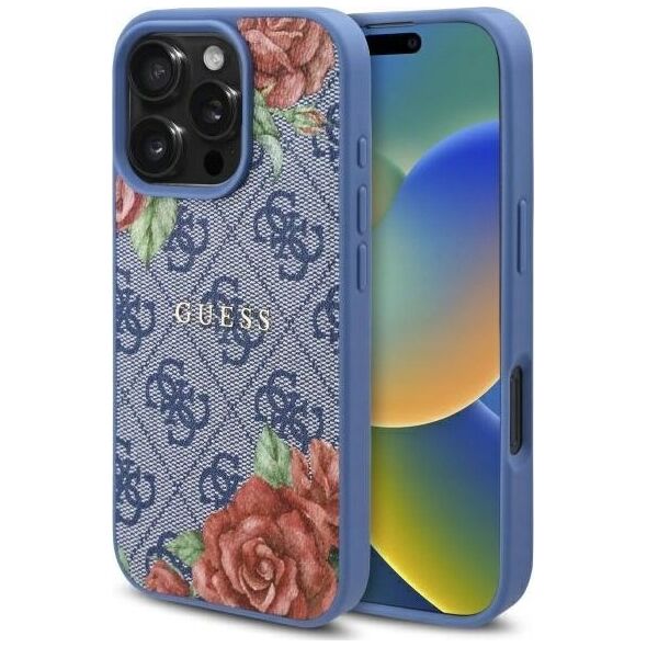 Guess GUHMP16LP4ROPEMCB iPhone 16 Pro 6.3" blue/blue hardcase 4G Flowers Print MagSafe