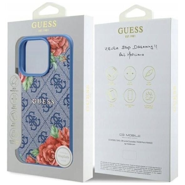 Guess GUHMP16LP4ROPEMCB iPhone 16 Pro 6.3" blue/blue hardcase 4G Flowers Print MagSafe