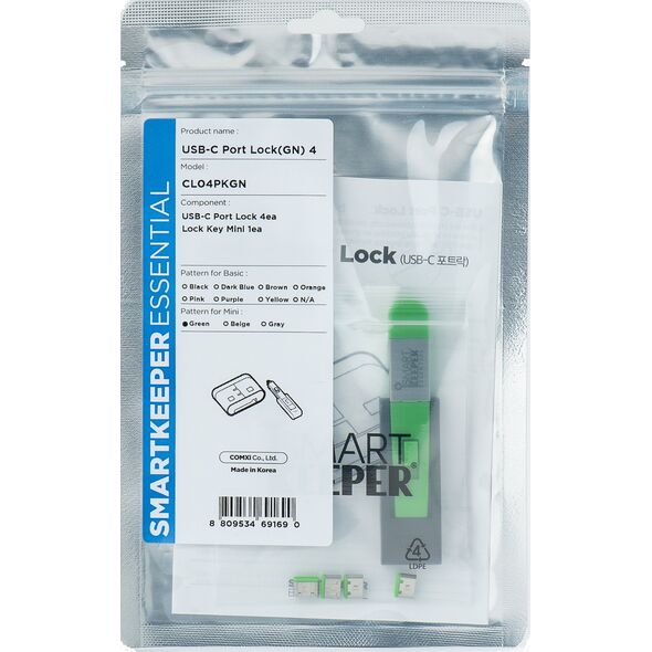 Smartkeeper SMARTKEEPER Mini USB Port Lock Type C 4 - 1x klíč + 4x záslepka, zelená
