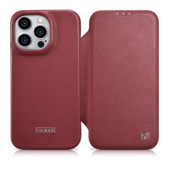 iCarer CE Premium Leather Folio MagSafe Apple iPhone 14 Pro Max red