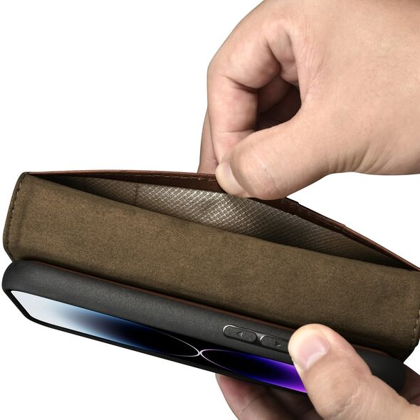 iCarer Oil Wax Wallet Anti-RFID 2in1 Apple iPhone 14 Pro brown