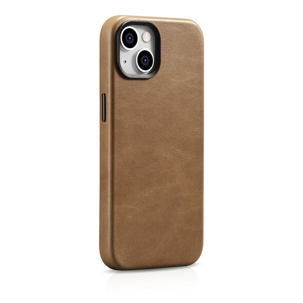 iCarer Oil Wax Premium Leather MagSafe Apple iPhone 14 Plus / 15 Plus light brown