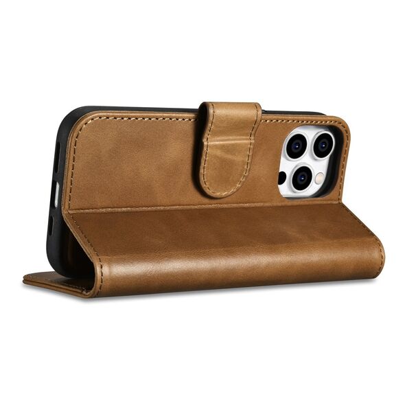 iCarer Oil Wax Wallet Anti-RFID 2in1 Apple iPhone 14 Pro light brown