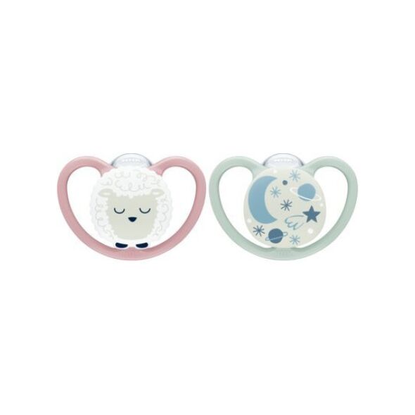 NUK NUK Space Night Silikon-Schnuller 18-36M, 2 St, rosa/mint
