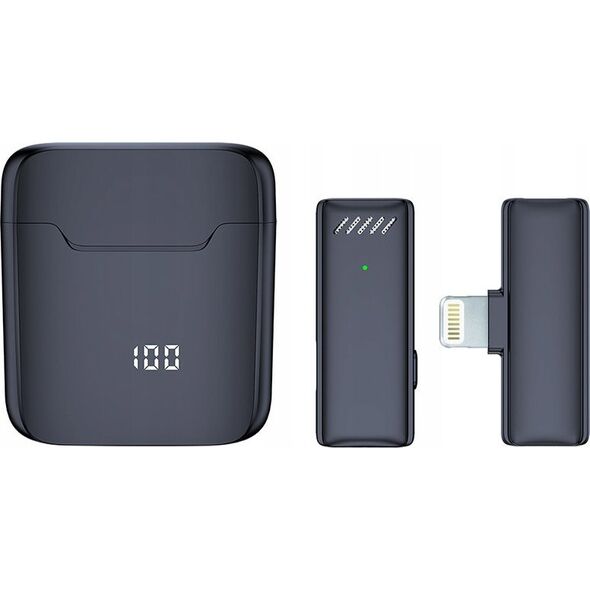 Mikrofon OEM Mikrofon krawatowy bezprzewodowy Lightning z etui ładującym S11 czarny