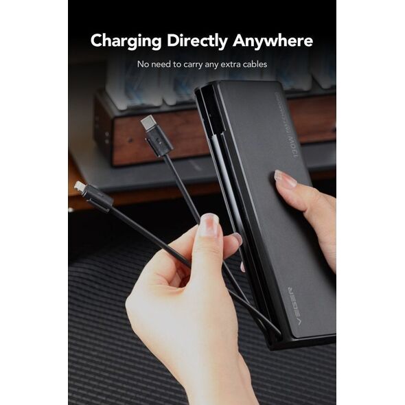 Powerbank Veger VEGER powerbank 25 000 mAh z wbudowanymi kablami Typ C / Lightning PD 130W TCE130 (W2503) czarny