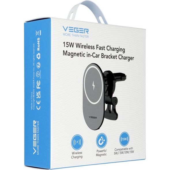 Veger VEGER uchwyt samochodowy do kratki wlotu z ładowaniem indukcyjnym kompatybilny z MagSafe 15W Y38 czarny