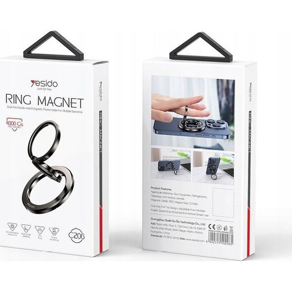 Yesido yesido C206 Magnet. Uniwersalny Uchwyt Ring, BLACK / CZARNY