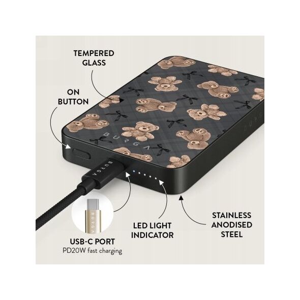 Burga Gunmetal Magnetic Powerbank - magnetyczny powerbank 5000 mAh kompatybilny z MagSafe, kabel USB-C - USB-C w zestawie (BFF)