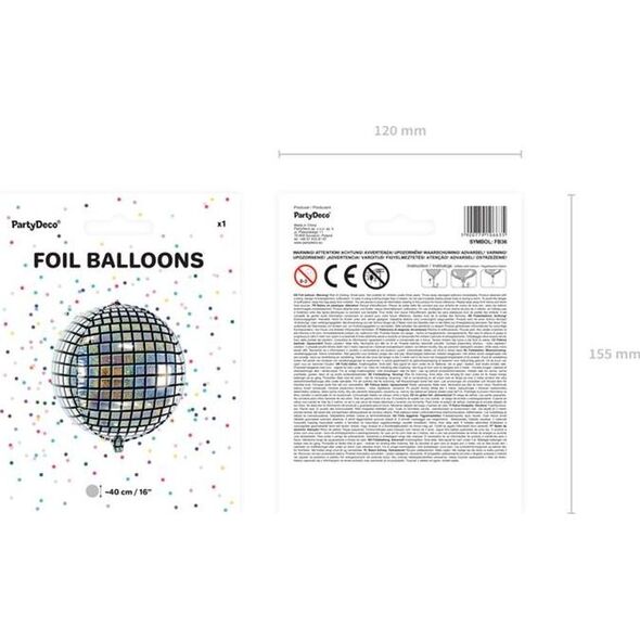 Party Deco Balon foliowy, kula disco, holograficzny, 40 cm. uniwersalny