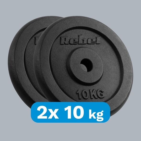 Rebel Zestaw obciążeń żeliwnych 2x10kg, otwór 31mm, talerz klasyczny, REBEL ACTIVE
