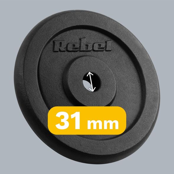 Rebel Zestaw obciążeń żeliwnych 2x10kg, otwór 31mm, talerz klasyczny, REBEL ACTIVE