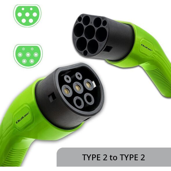 Kabel do ładowania samochodów Qoltec Typ 2, 400V, 11kW, 16A, 5m (52473)